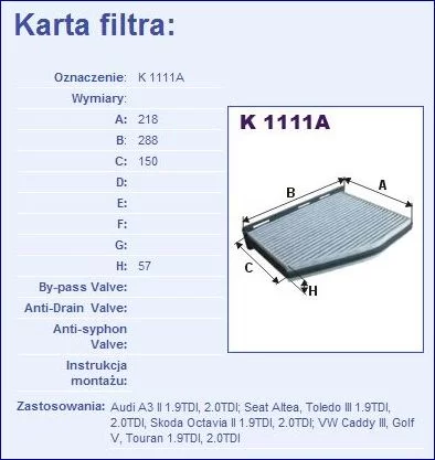 Filtr kabinowy węglowy - [K1111A]