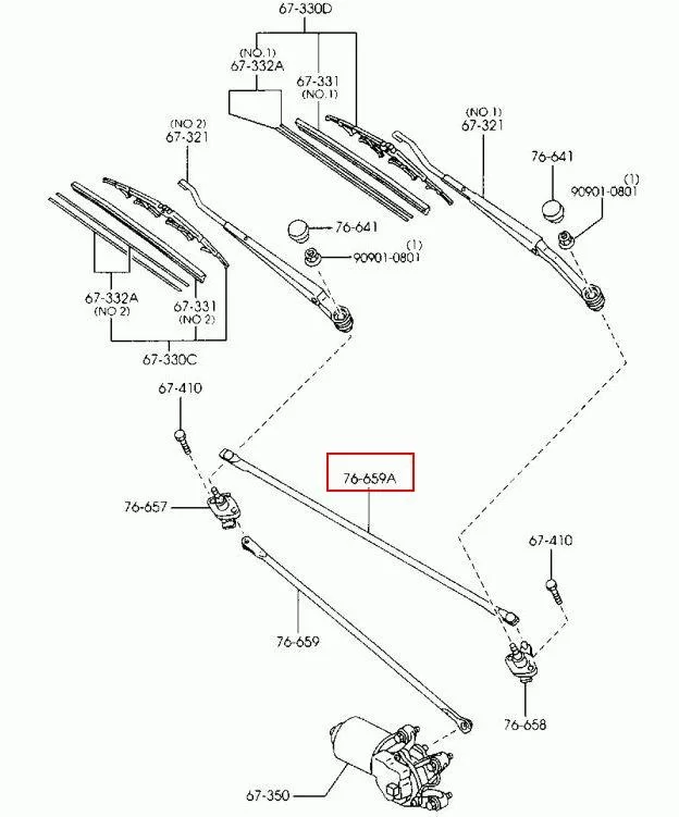  Cięgno wycieraczek - MAZDA [GE4T-67-362,GE4T67362]  (między sworzniami wycieraczek)