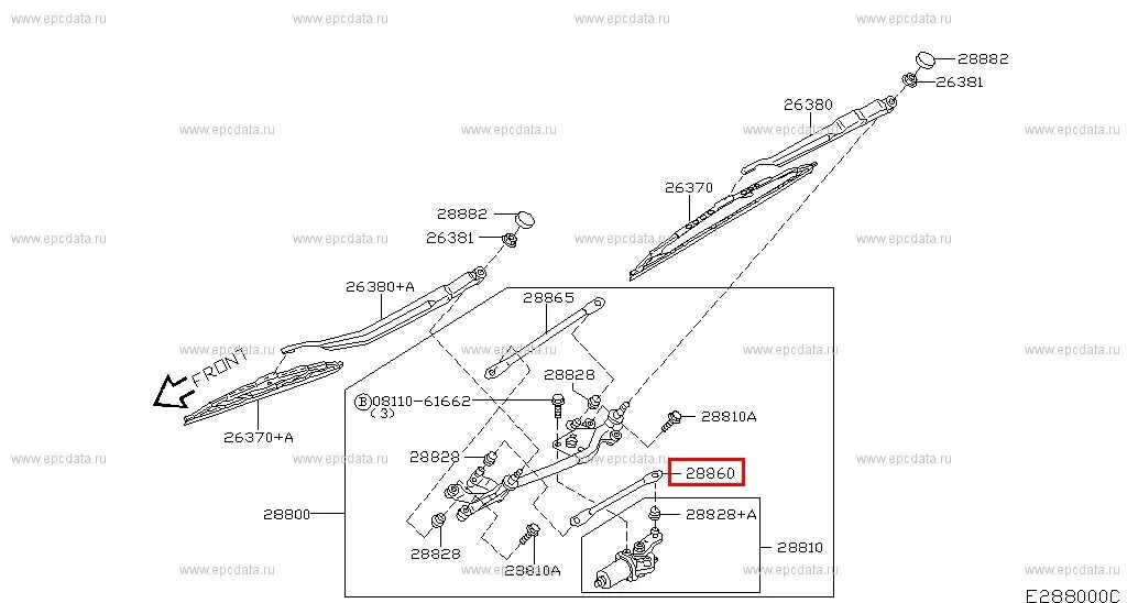 Cięgno wycieraczek przednich - NISSAN PRIMERA P12  [28841-AU310 ,28841AU310,28841AU31A ]  PRAWE krótkie