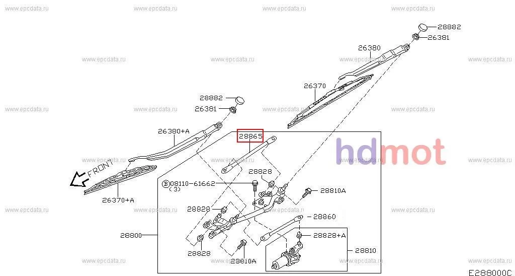 Cięgno wycieraczek przednich - NISSAN PRIMERA P12  [28842-AU000,28842AU000]  LEWE długie