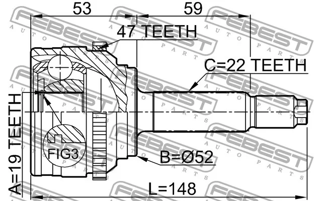 Przegub kpl. CHEVROLET - [1110-008A47](96391555) (+ABS) 19x52x22