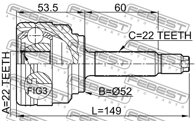  Przegub kpl. CHEVROLET - [1110-007](96391550) (-ABS) 22x52x22