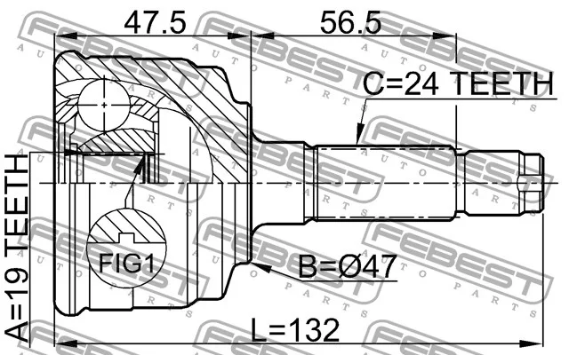 Przegub kpl. DAIHATSU - [0910-014](43410-97201) 19x47x24 -ABS