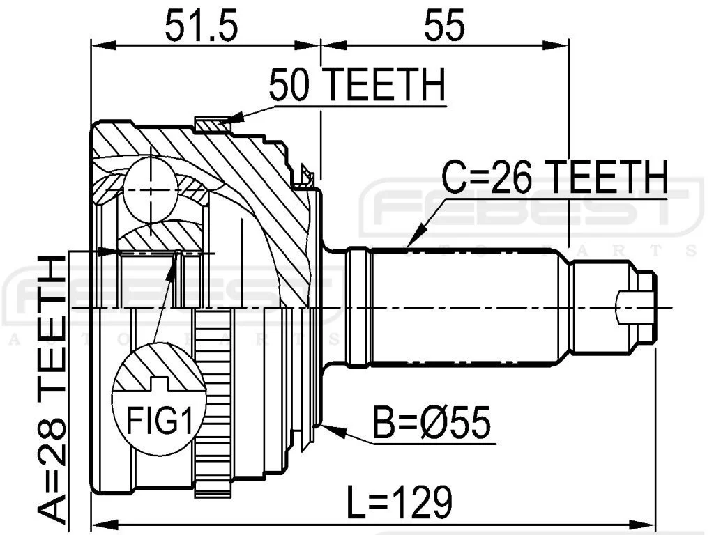 Przegub kpl. HONDA - [0310-035A50](+ABS) wym 28/55/26 (50)