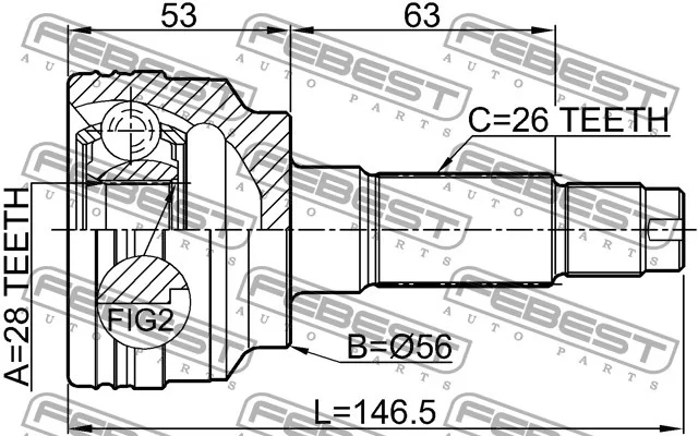 Przegub kpl. MAZDA - [0510-323BJ](FA60-22-610B)(-ABS) 28x56x26