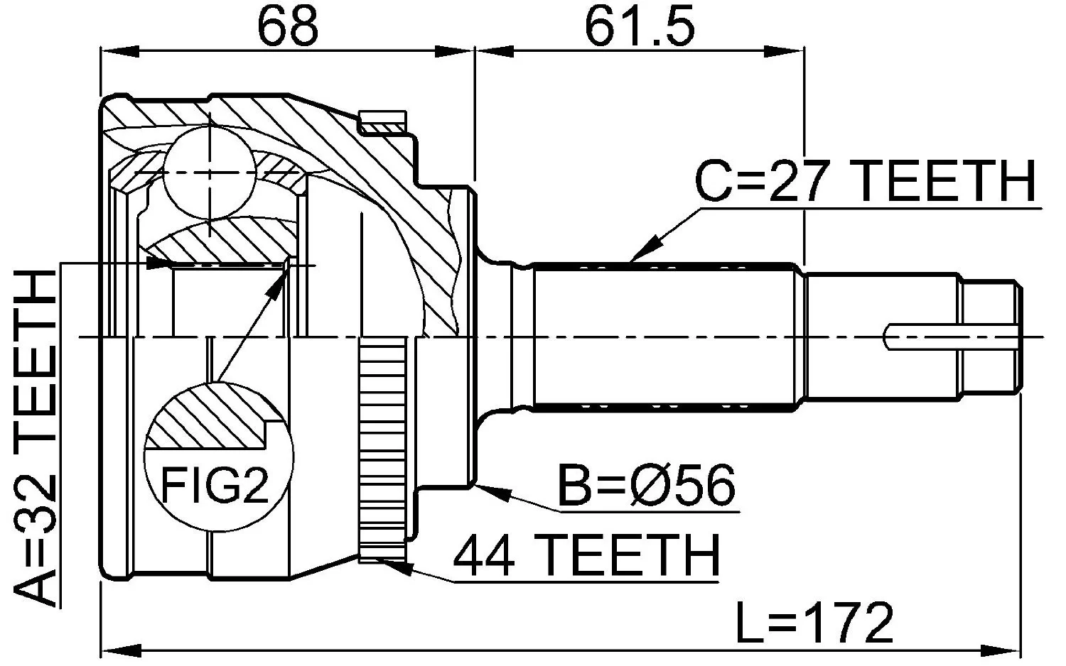 Przegub kpl. NISSAN - [0210-057A44] (+ABS) [32/56/27 (44)]