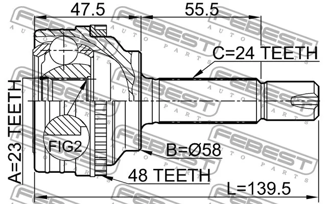 Przegub kpl. TOYOTA - [0110-035A48](43460-59045,43470-59045) (+ABS) 23x58x24(48)