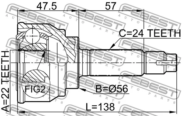 Przegub kpl. TOYOTA - [0110-042](43410-52010 43410-52120) (-ABS) 22X56X24