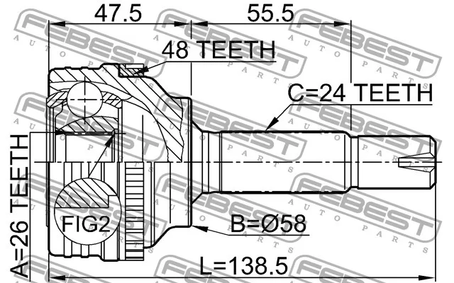 Przegub kpl. TOYOTA - [0110-040A48](43460-59025 43470-59025) (+ABS) 26X58X24(48)