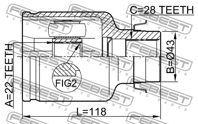 Przegub wewn. PRAWY kpl. MAZDA - [0511-M316ATRH](FG02-22-520) 22X43X28 AUTOMAT TRANSMISSION