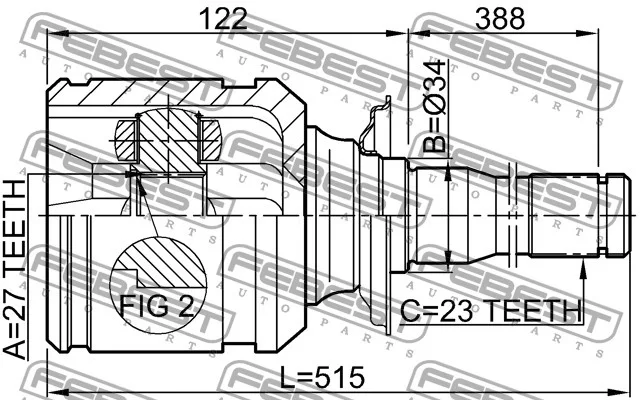 Przegub wewn. PRAWY kpl. z półosią TOYOTA - [0111-ACA20RH](43030‑42021) 27x34x23