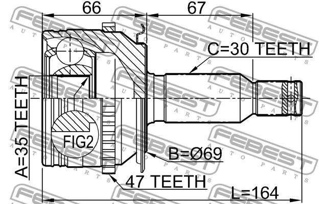 Przegub zewnętrzny MITSUBISHI - [0410-KB4A47] 35x69x30 (47)