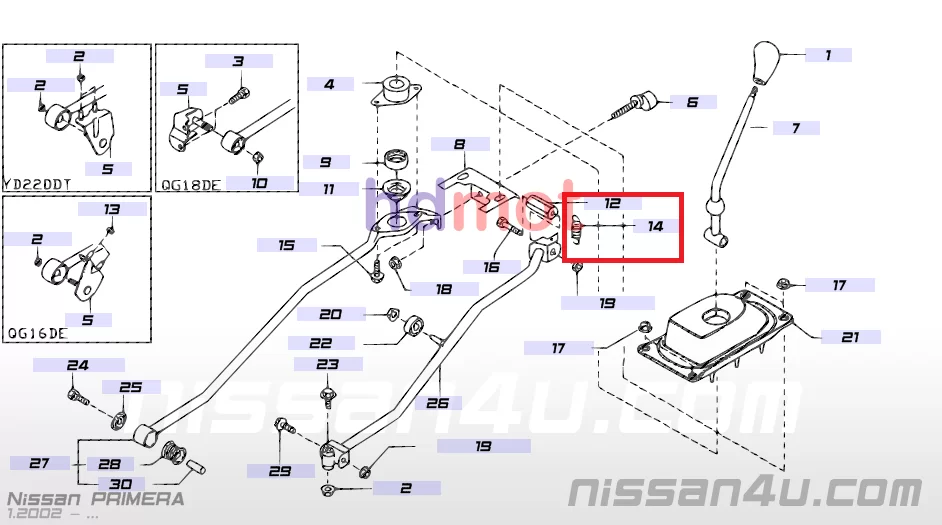 Sprężyna powrotna lewarka zmiany biegów NISSAN PRIMERA P12 34573AU100 , 34573-AU100