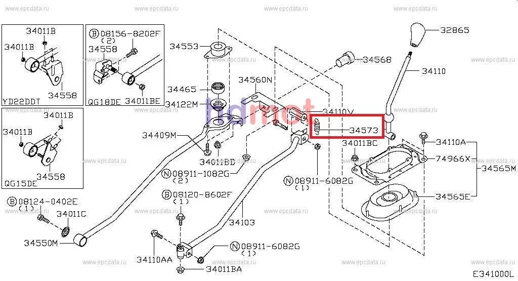 Sprężyna powrotna lewarka zmiany biegów NISSAN 34573-BN300  , 34573BN300 