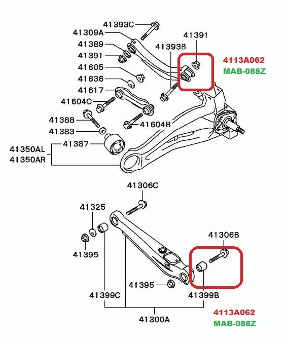 Tuleja pływająca wahacza tylnego poprzecznego/tylnego łukowego -DODGE MITSUBISHI [MAB-088Z] 4113A062