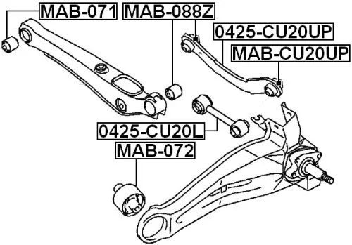 Tuleja sztywna wahacza tylnego poprzecznego górnego (łukowy) - MITSUBISHI [MAB-CU20UP] do wahacza MN100086