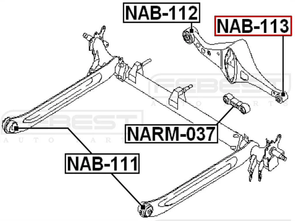 Tuleja wahacza  belki tylnej NISSAN - [NAB-113] 55130-AU001 #55130-AV700 PRIMERA P12