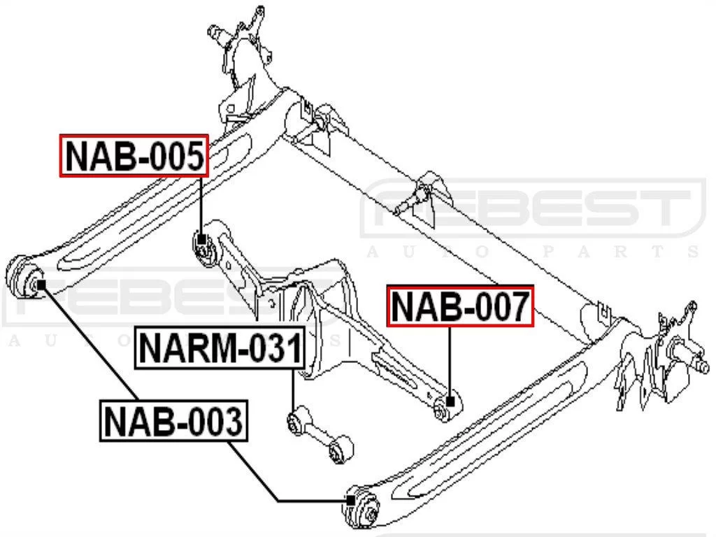 Tuleje wahacza belki tylnej INFINITI NISSAN - [NAB-005,NAB-007](#55130-2J000 #55130-2J010)